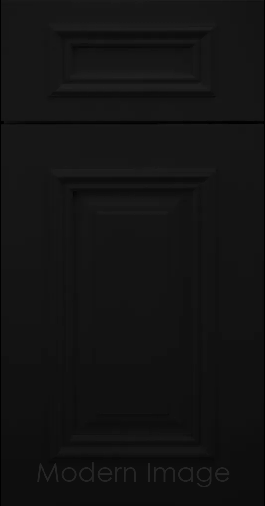 Heritage custom cabinets in a Black finish with classic raised panel doors and modern flat slab drawers.